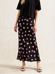 Ro&Zo Black Petite Multi Pansy Printed Bias Cut Skirt - Image 1 of 3