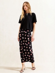 Ro&Zo Black Petite Multi Pansy Printed Bias Cut Skirt - Image 2 of 3