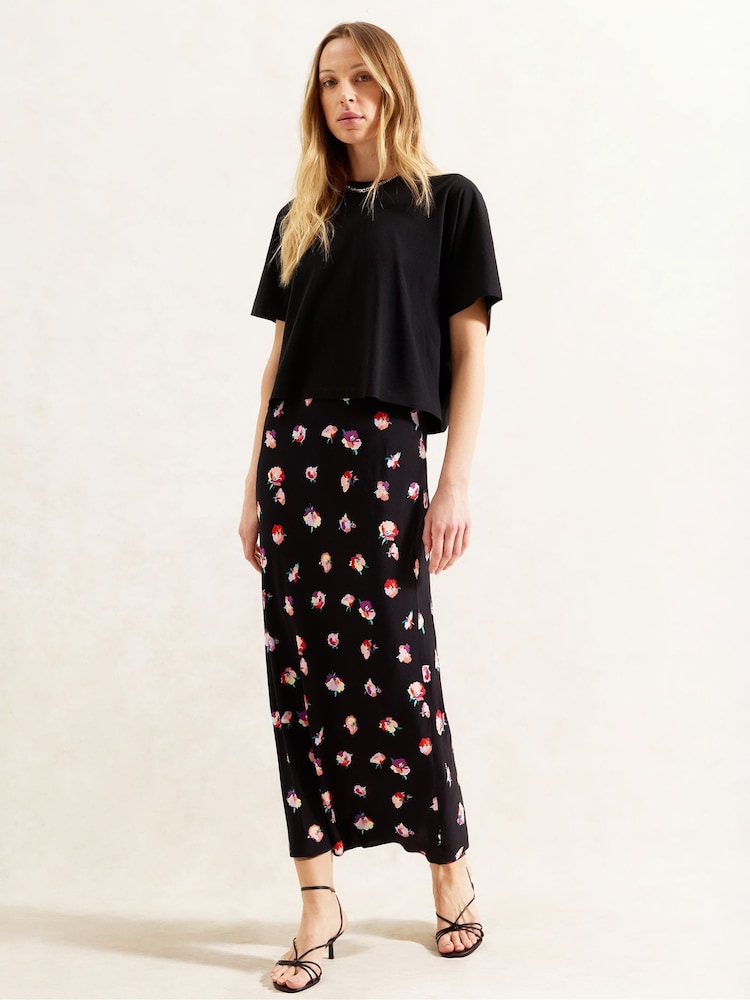 Ro&Zo Black Petite Multi Pansy Printed Bias Cut Skirt - Image 2 of 3