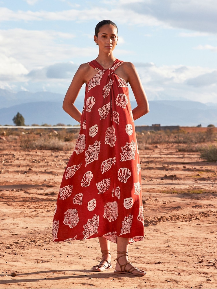 Ro&Zo Red Shell Print Twist Neck Dress - Image 1 of 5