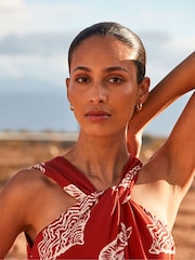 Ro&Zo Red Shell Print Twist Neck Dress - Image 2 of 5