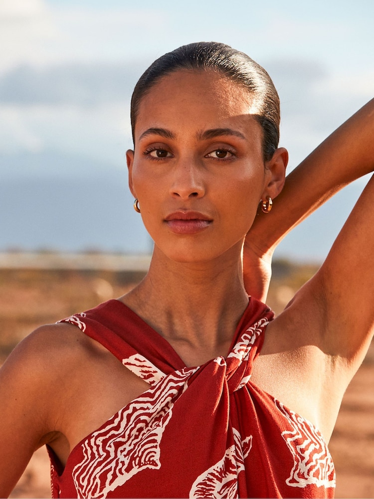 Ro&Zo Red Shell Print Twist Neck Dress - Image 2 of 5