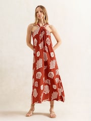 Ro&Zo Red Shell Print Twist Neck Dress - Image 3 of 5
