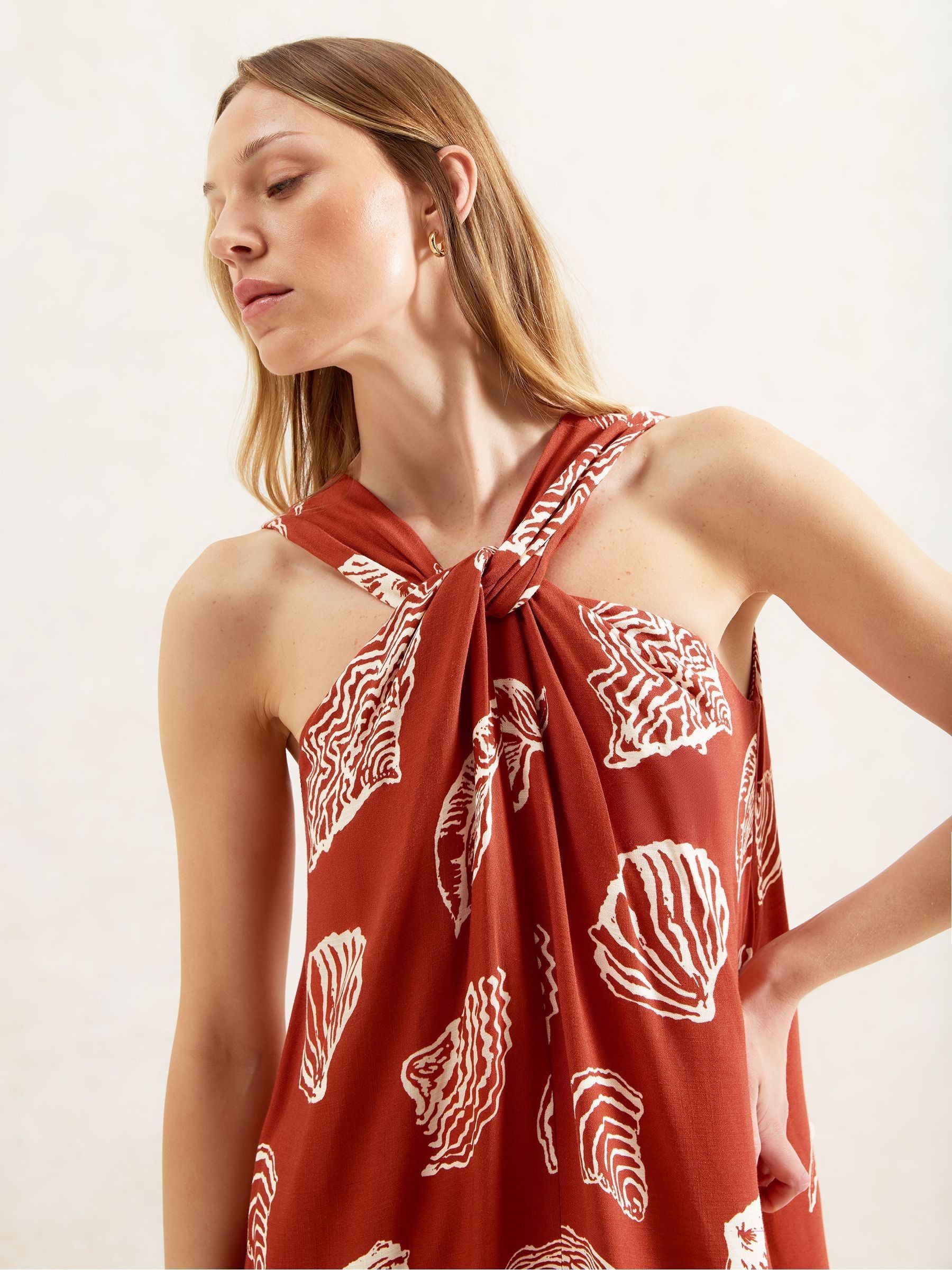 Buy Ro&Zo Red Shell Print Twist Neck Dress from Next Singapore
