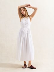 Ro&Zo Cream White Cotton Keyhole Front Midi Dress - Image 1 of 3