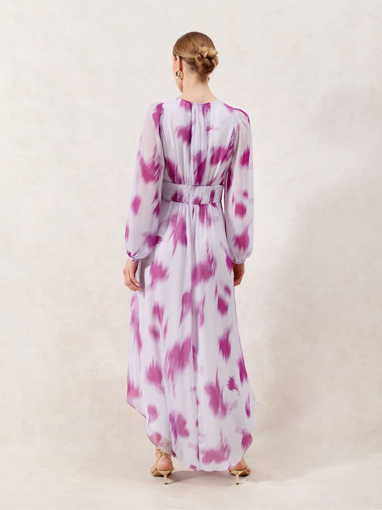 Ro&Zo Pink Petite Anya Blurred Floral Shirred Waist Dress - Image 2 of 4