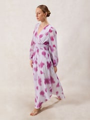 Ro&Zo Pink Petite Anya Blurred Floral Shirred Waist Dress - Image 3 of 4