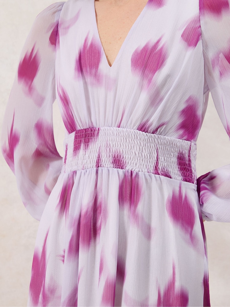 Ro&Zo Pink Petite Anya Blurred Floral Shirred Waist Dress - Image 4 of 4