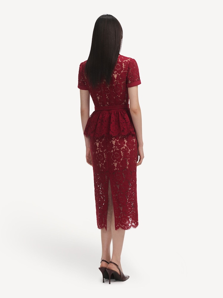 Self Portrait Red Lace Peplum Midi Dress - Image 2 of 6