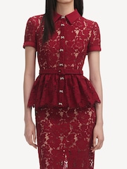 Self Portrait Red Lace Peplum Midi Dress - Image 3 of 6