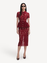 Self Portrait Red Lace Peplum Midi Dress - Image 4 of 6