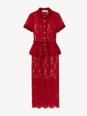 Self Portrait Red Lace Peplum Midi Dress - Image 5 of 6