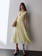 Self-Portrait Yellow Chiffon Midi Dres - Image 5 of 7