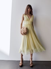 Self-Portrait Yellow Chiffon Midi Dres - Image 6 of 7