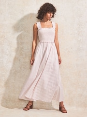 Ro&Zo Pink Petite Stripe Shirred Dress - Image 1 of 5