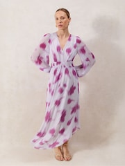 Ro&Zo Pink Anya Blurred Floral Smock Waist Dress - Image 1 of 4