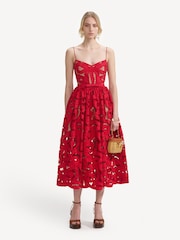 Self-Portrait Red Bow Embroidered Midi Dress - Image 1 of 7