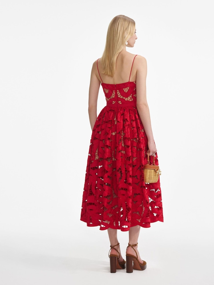 Self-Portrait Red Bow Embroidered Midi Dress - Image 2 of 7