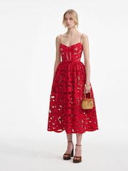 Self-Portrait Red Bow Embroidered Midi Dress - Image 3 of 7