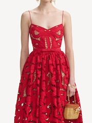 Self-Portrait Red Bow Embroidered Midi Dress - Image 4 of 7