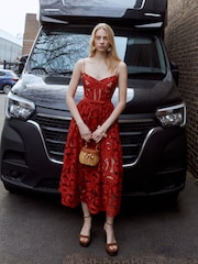 Self-Portrait Red Bow Embroidered Midi Dress - Image 5 of 7