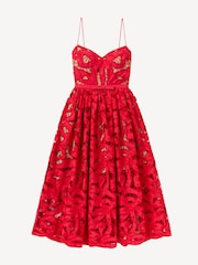 Self-Portrait Red Bow Embroidered Midi Dress - Image 6 of 7