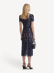 Self-Portrait Blue Lace Contrast Collar Midi Dress - Image 2 of 6