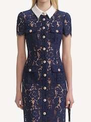 Self-Portrait Blue Lace Contrast Collar Midi Dress - Image 3 of 6