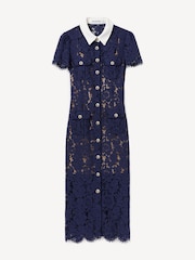 Self-Portrait Blue Lace Contrast Collar Midi Dress - Image 5 of 6
