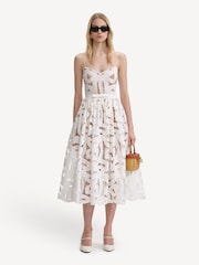 Self-Portrait White Bow Embroidered Midi Dress - Image 1 of 7