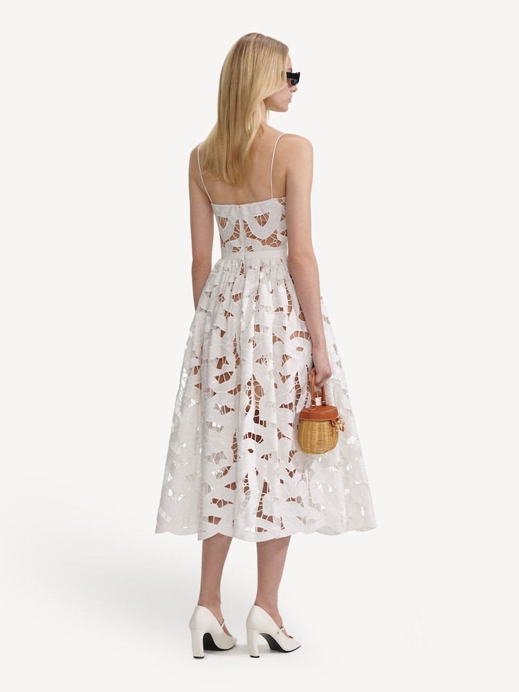 Self-Portrait White Bow Embroidered Midi Dress - Image 2 of 7