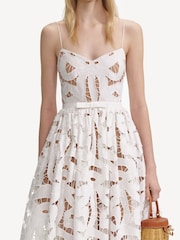 Self-Portrait White Bow Embroidered Midi Dress - Image 3 of 7