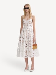 Self-Portrait White Bow Embroidered Midi Dress - Image 4 of 7