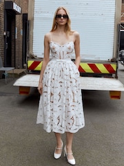 Self-Portrait White Bow Embroidered Midi Dress - Image 5 of 7