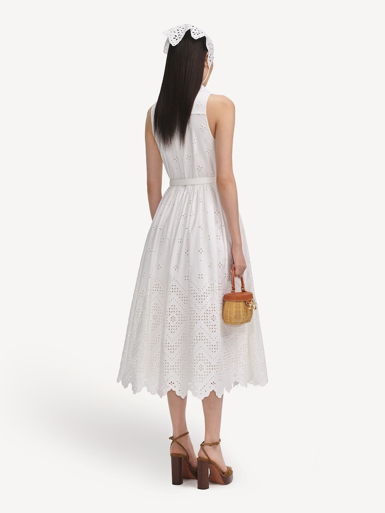 Self-Portrait White Cotton Broderie Midi Dress - Image 2 of 5