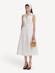 Self-Portrait White Cotton Broderie Midi Dress - Image 3 of 5