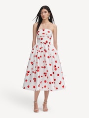 Self-Portrait White Floral Print Taffeta Midi Dress - Image 1 of 6