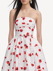 Self-Portrait White Floral Print Taffeta Midi Dress - Image 4 of 6