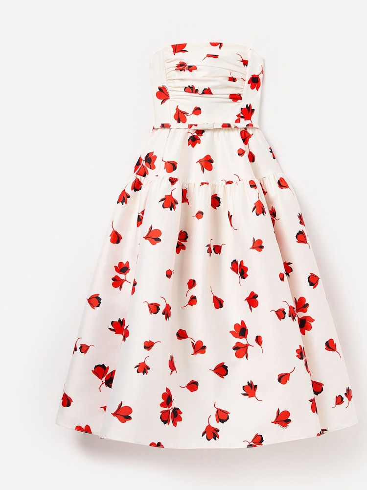 Self-Portrait White Floral Print Taffeta Midi Dress - Image 5 of 5