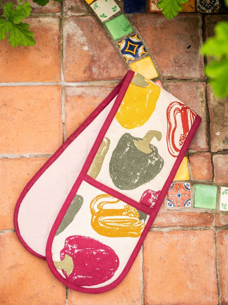 Purer Home X Eden Project Set of 2 Multi Peppers Double Oven Glove Tomatoes Tea Towel - Image 1 of 6 Purer Home X Eden Project Set of 2 Multi Peppers Double Oven Glove Tomatoes Tea Towel - Image 1 of 6