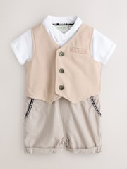 Baker by Ted Baker Stone Grandad Collar Smart Romper - Image 1 of 6