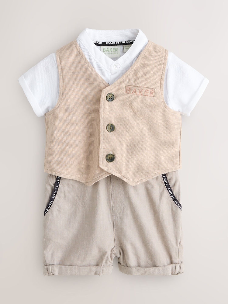 Baker by Ted Baker Stone Grandad Collar Smart Romper - Image 1 of 6