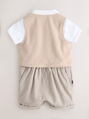 Baker by Ted Baker Stone Grandad Collar Smart Romper - Image 2 of 6