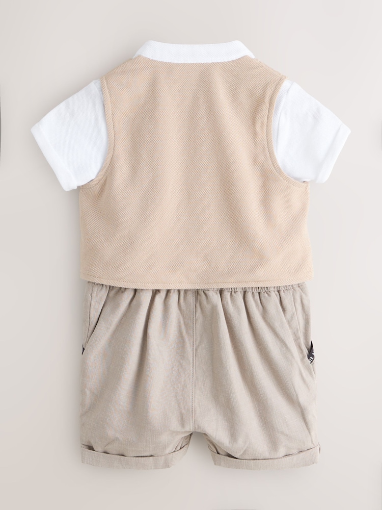 Baker by Ted Baker Stone Grandad Collar Smart Romper - Image 2 of 6