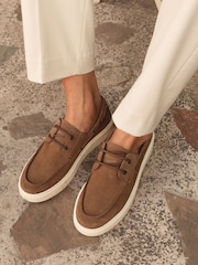 Off The Hook Brown Daly Suede Leather Casual Lace-Up Boat Shoes - Image 1 of 10
