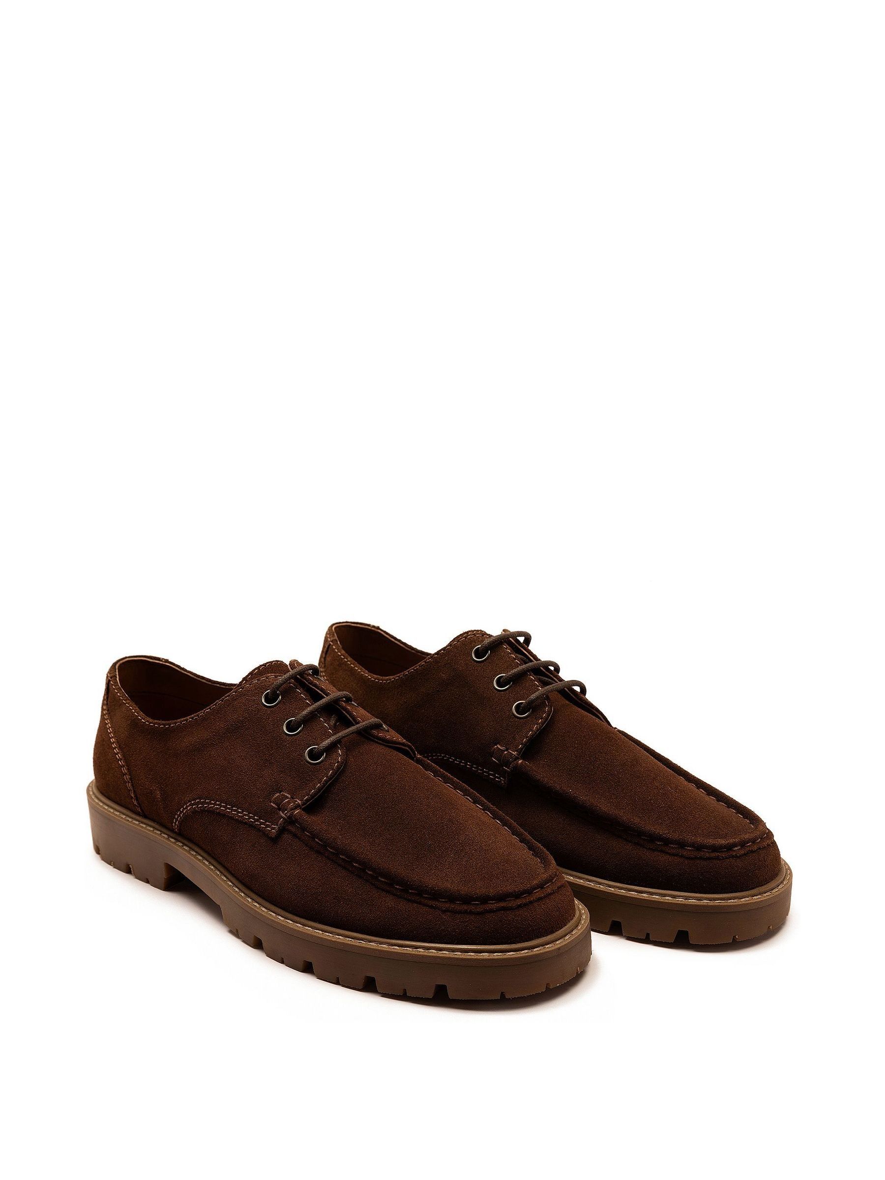 Buy Off The Hook Brown Harvey Suede Moc Toe Lace-Up Shoes with Lug