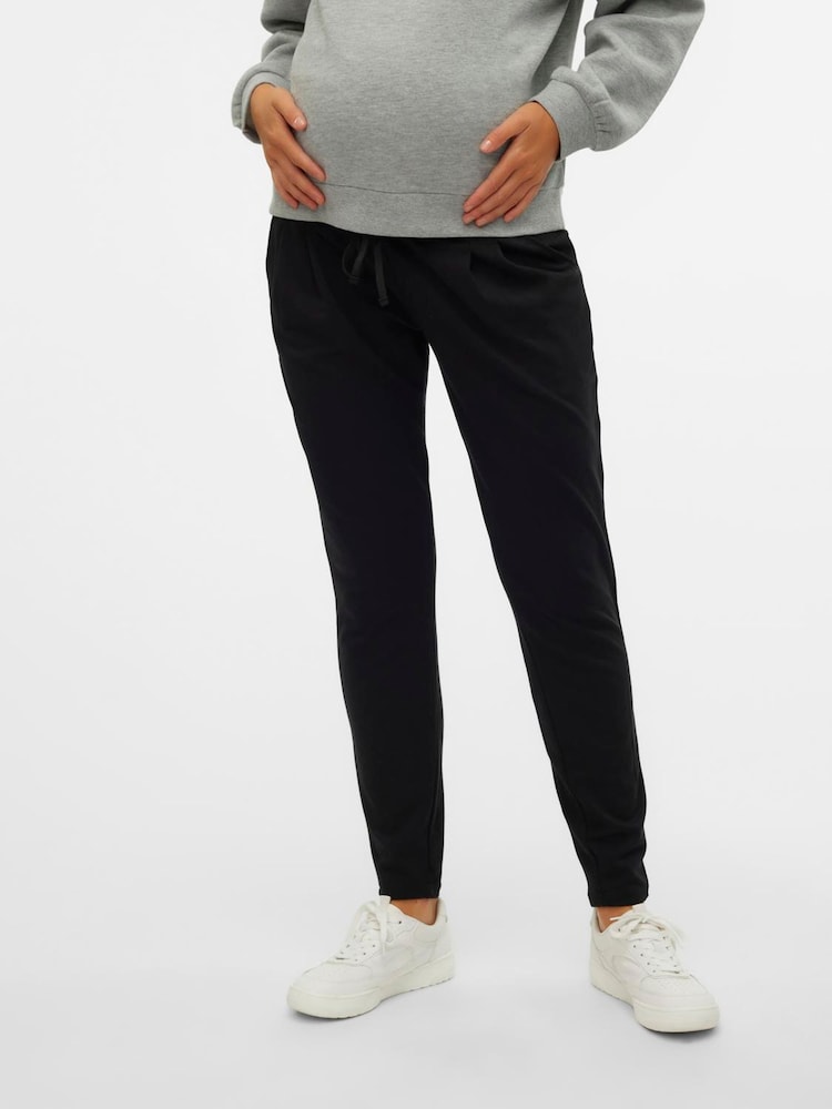 Mamalicious Black Maternity Drawstring Cuffed Casual Trousers - Image 1 of 4