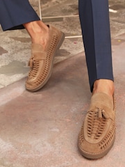 Off The Hook Tiger Tassel Suede Leather Slip-On Loafers with Woven Detail - Imagen 1 de 10