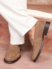 Off The Hook Brown Monro Suede Leather Penny Loafers Slip-On Shoes - Image 1 of 10