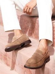 Off The Hook Brown Monro Suede Leather Penny Loafers Slip-On Shoes - Image 2 of 10